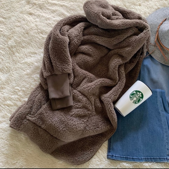 New Cozy Oversized Teddy Hooded Brown Cardigan Sweater Coat / Western Boho - Picture 4 of 9